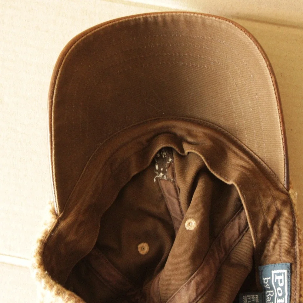 Polo Ralph Lauren Hat Men OS Brown Wool Tweed Leather Bill Adjustable Strapback